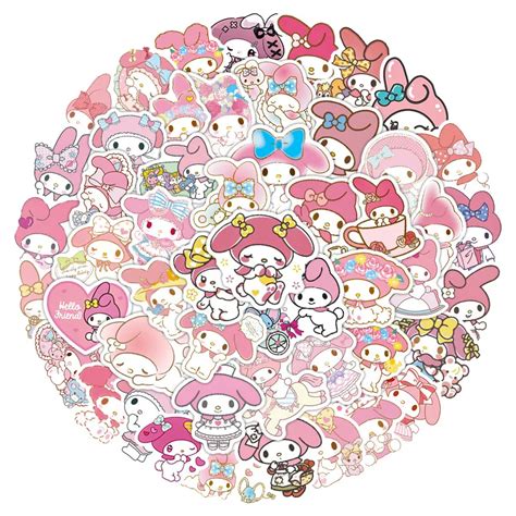 50pcs Cool Sanrio My Melody Stickers For Boy Room Wall Door Bed Bottle Laptop Pink Decor ...