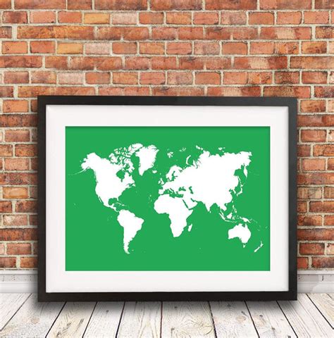 Green World Map Illustration Art Print World map print | Etsy