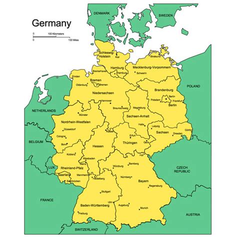 Germany Map for PowerPoint, Administrative Districts, Capitals, Major ...