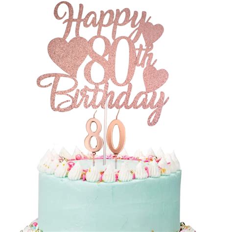 Buy Happy 80th Birthday Cake Topper, Rose Gold Glitter 80th Birthday Cake Topper for Women, 80th ...