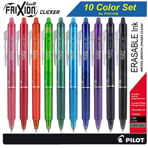 Pilot FriXion Clicker 07 11336 Retractable Erasable Gel Ink Pens, 10 Color Set - Walmart.com ...