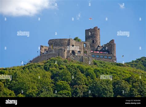 The medieval Landshut castle, landmark of Bernkastel-Kues Moselle river, Rhineland-Palatinate ...