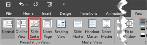 Slide Sorter View in PowerPoint 2016 for Windows