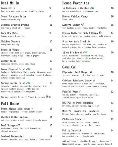 VUE Bar & Lounge Menu, Menu for VUE Bar & Lounge, Downtown, Vancouver - Urbanspoon/Zomato