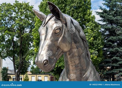 Metal Horse Head Closeup Of The Sculpture `Horse With A Carriage ...