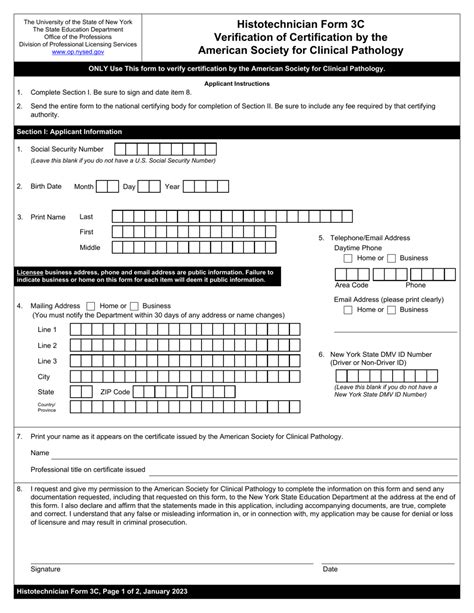 Histotechnician Form 3C - Fill Out, Sign Online and Download Fillable PDF, New York | Templateroller