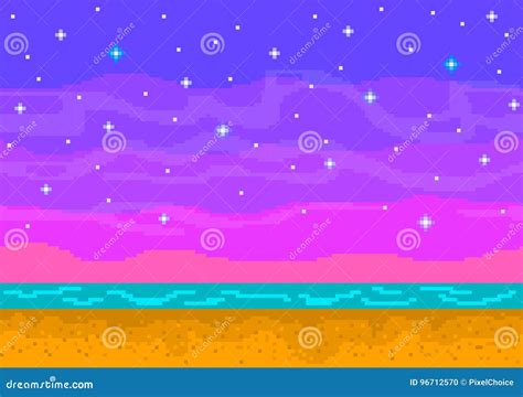 Pixel Art Sunset on the Beach. Stock Vector - Illustration of purple, evening: 96712570