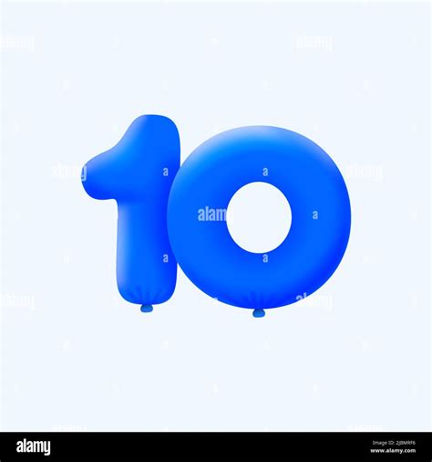 Blue 3D number 10 balloon realistic 3d helium blue balloons. Vector ...