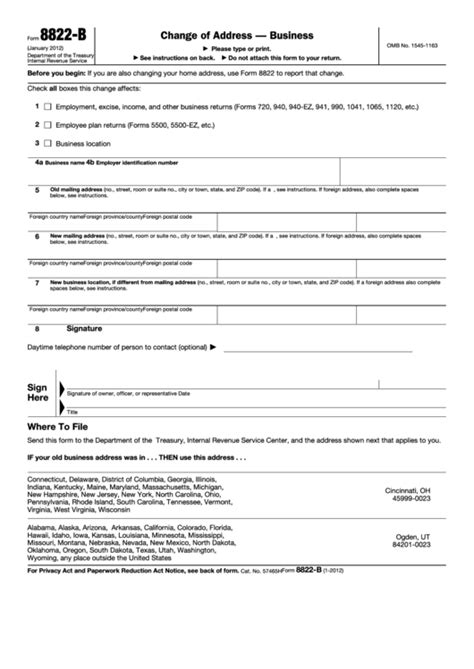 Printable Irs Form 8822 B - Printable Forms Free Online