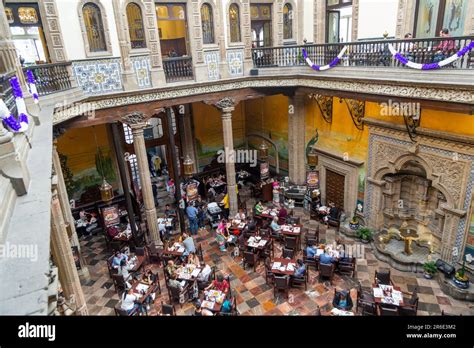 Interior of Sanborns restaurant in courtyard of Casa de los Azulejos, The House of Tiles, Mexico ...