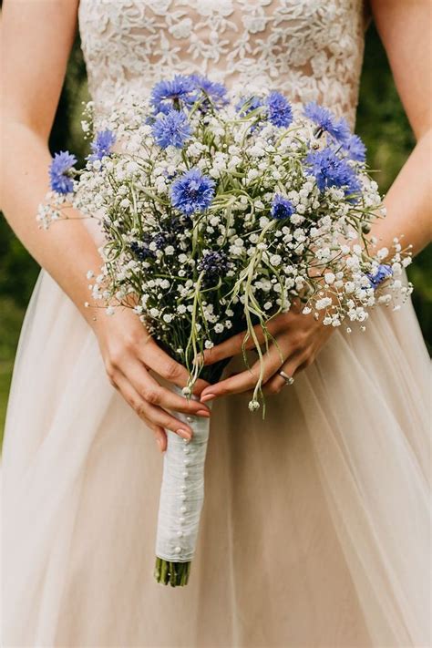 Bridal Bouquet Gypsophila Lavender Purple Colorful Wild Natural English Rustic Relaxed Cornflow ...