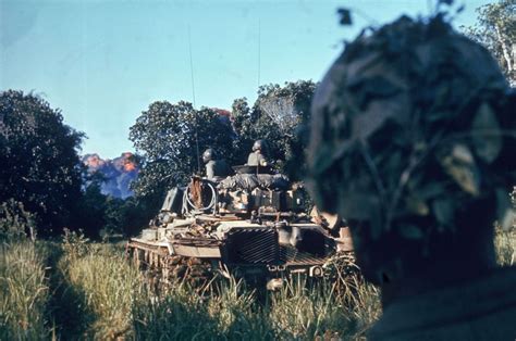 2nd Battalion, 5th Marines call in a napalm strike on Vietcong during Operation Prairie (1966 ...