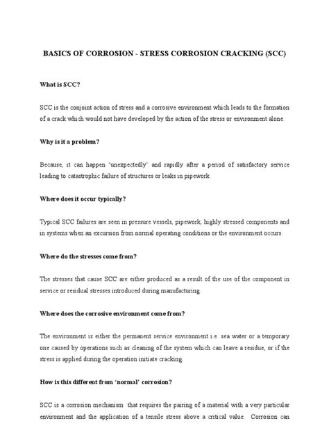 Basics of Corrosion - Stress Corrosion Cracking (SCC) | PDF