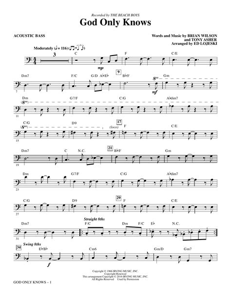 God Only Knows - Acoustic Bass by Ed Lojeski Sheet Music for Choir Instrumental Pak at Sheet ...