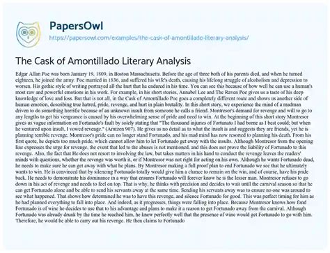 The Cask of Amontillado Literary Analysis - Free Essay Example - 1359 Words | PapersOwl.com