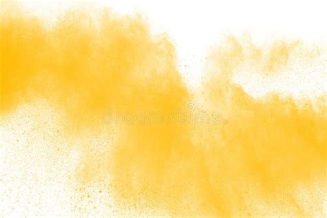 abstract yellow powder splattered on white background. Powder explosion ...