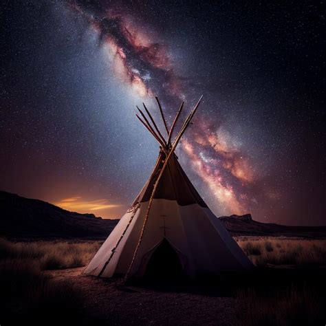 Premium AI Image | Starry night sky with a teepee and a milky filled ...