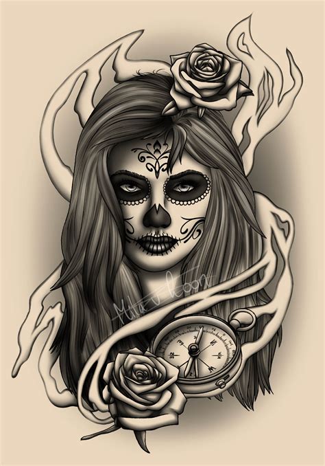 Black and Gray Realistic Santa Muerta Tattoo by KopaTigress on DeviantArt