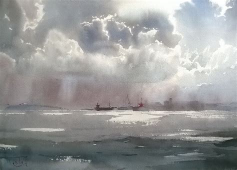 Watercolor clouds, Watercolor sky, Seascape paintings