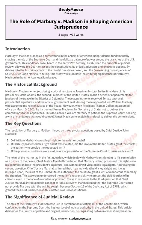 The Role of Marbury v. Madison in Shaping American Jurisprudence Free ...