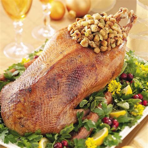 Roasted Goose with Savory Garlic Stuffing | Recipe | Roast goose recipes, Goose recipes, Holiday ...