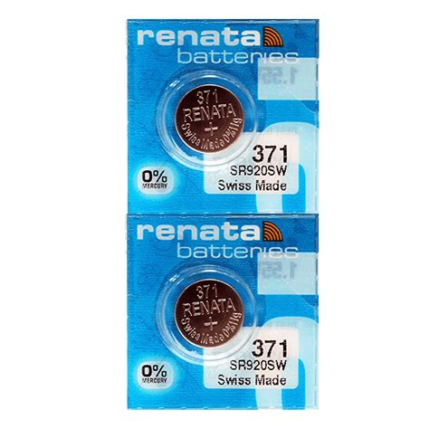 Renata 371 SR920SW Batteries - 1.55V Silver Oxide 371 Watch Battery (2 Count) - Walmart.com