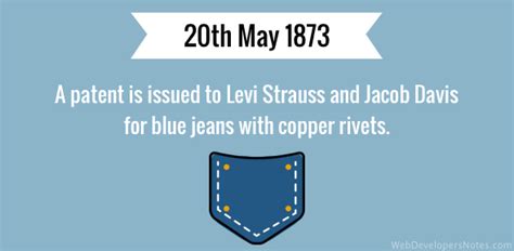 Levi Strauss and Jacob Davis receive patent for blue jeans with copper ...