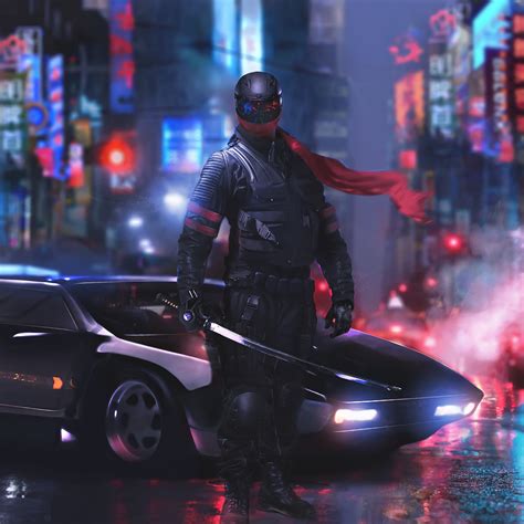 Ninja Warrior Wallpaper 4K, Cyberpunk, Katana, Futuristic