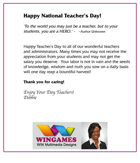 Happy National Teacher's Day | WINGames