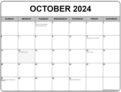 October 2024 with holidays calendar