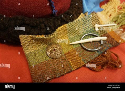 anglo saxon and viking dress items; penannular, bone axe. hat and belt cloth Stock Photo - Alamy