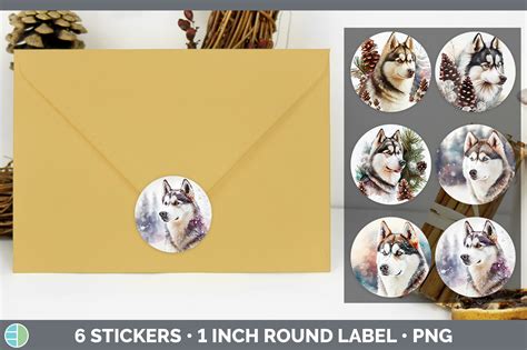 Snowy Husky Stickers | Sticker 1in Round Graphic by Enliven Designs · Creative Fabrica