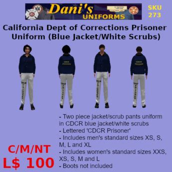 Second Life Marketplace - California Dept of Corrections Prisoner Uniform (Jacket/White Scrubs)