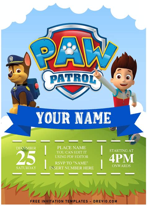 Free Editable PDF – Cute Paw Patrol Birthday Invitation Templates ...