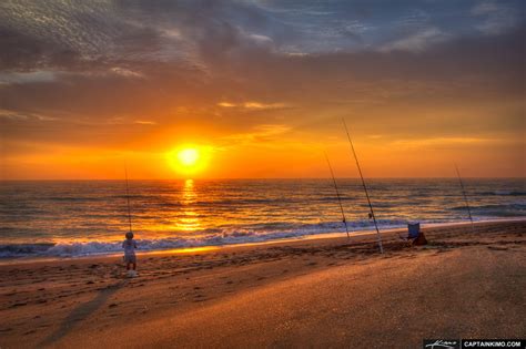 Beach Fishing at Hobe Sound Florida During Sunrise