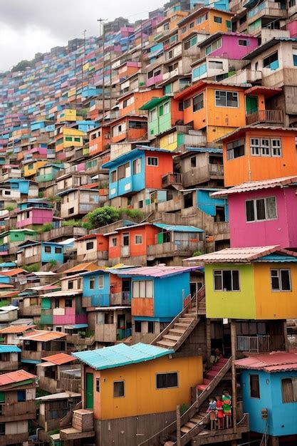 Premium AI Image | Colored Favela With Many Colors House at montain