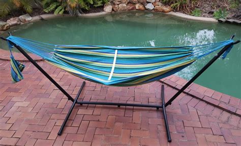 Free Standing Hammock: Teal Blue Canvas Hammock With Fixed Stand ...