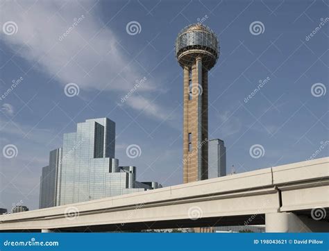 Reunion Tower Rising beside the Hyatt Regency on a Bright Sunny Day in Dallas, Texas. Stock ...