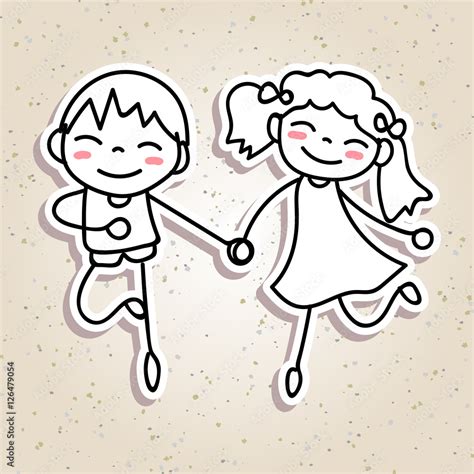 hand drawing cartoon concept happiness, happy kids boy and girl Stock Vector | Adobe Stock