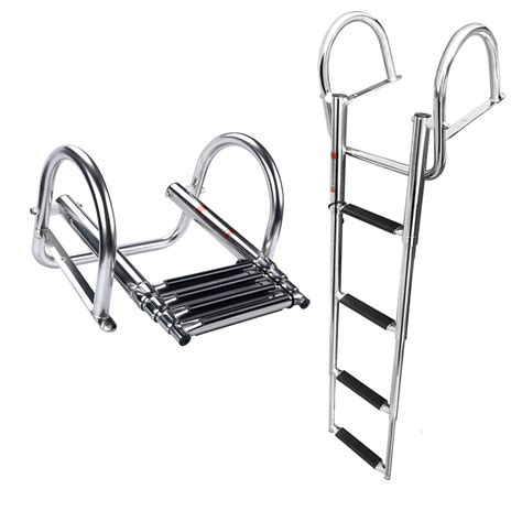 Buy Hoffen 4 Step Pontoon Boat Ladder, Stainless Steel Telescoping ...