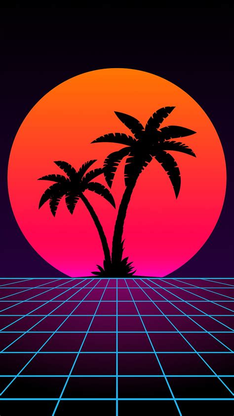 4K free download | Synthwave Palms 2, 80s, dark, neon, palm, retro, retrowave, trees, HD phone ...