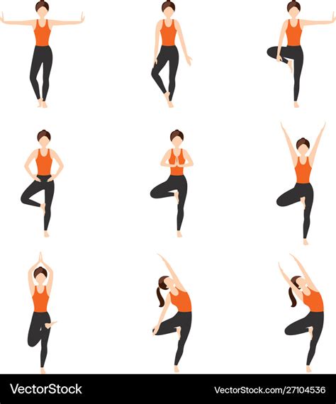 Tree pose variations yoga asanas set Royalty Free Vector