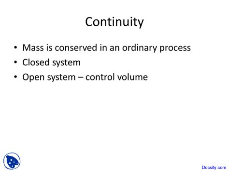 Continuity - Fluid Mechanics - Lecture Slides - Docsity