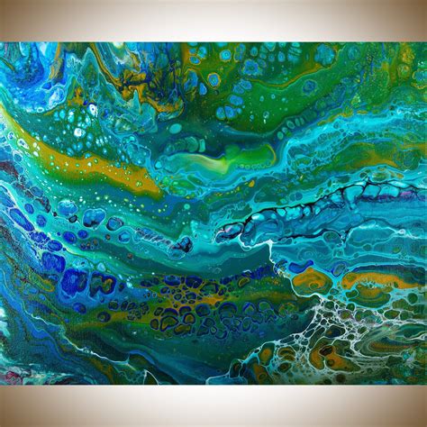 Acrylic pour fluid art fluid painting blue green abstract | Etsy | Abstract canvas painting ...
