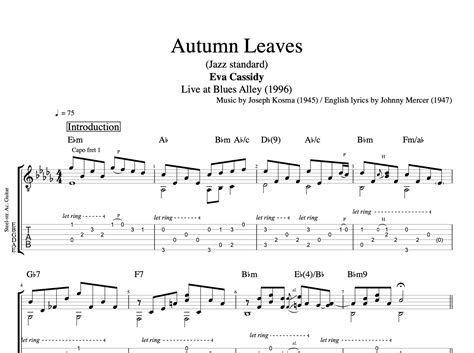 "Autumn Leaves" · Eva Cassidy || Guitar + Voice + Piano || Tab + Chords ...