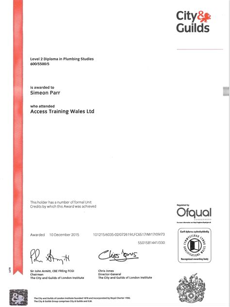 Qualifications and Certificates - SP Plumbing