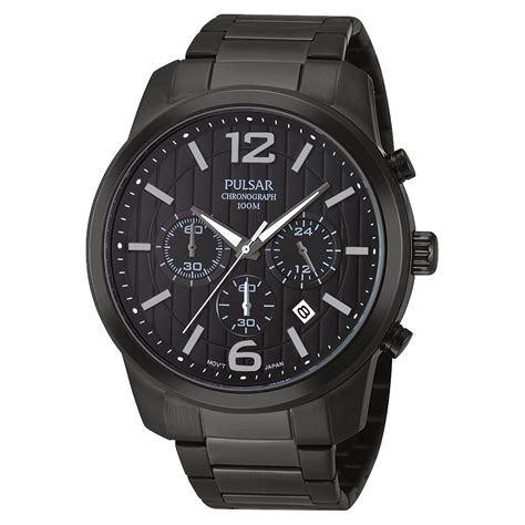 Pulsar Mens Black Ion Finish Lumibrite Chronograph Watch PT3287 ...