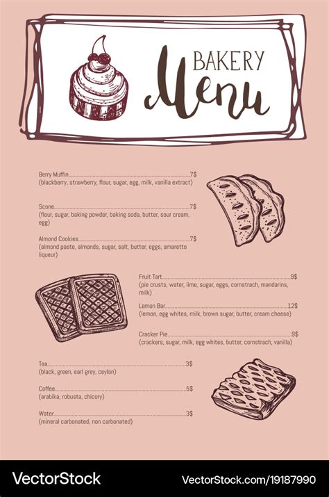 Bakery vintage restaurant menu template Royalty Free Vector