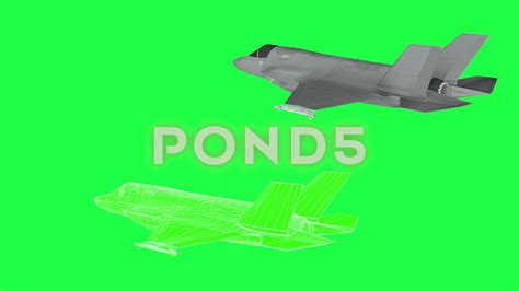 Military plane F-35 , rotate animation , wireframe render. green screen footage Stock Footage # ...