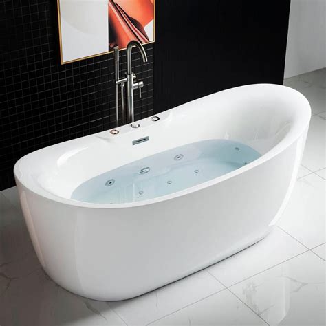 WOODBRIDGE Padova 71 in. Acrylic Freestanding Double Slipper Whirlpool and Air Bathtub with ...